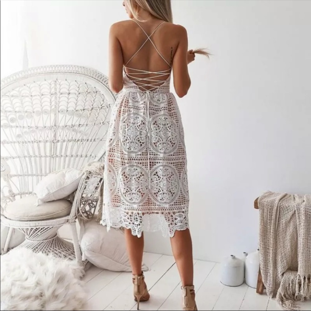 Sexy crochet lace cutout lace up cocktail dress - Picture 2 of 6